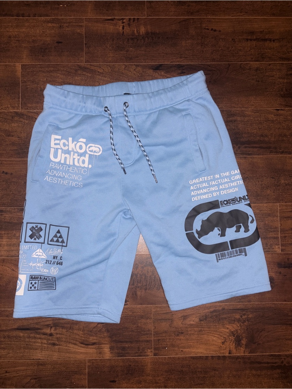 Ecko Unlimited Light Blue Graphic Athletic Shorts